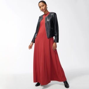 Chico’s Rust Orange Ponte Knit Rib Trim Sleeveless Maxi Dress